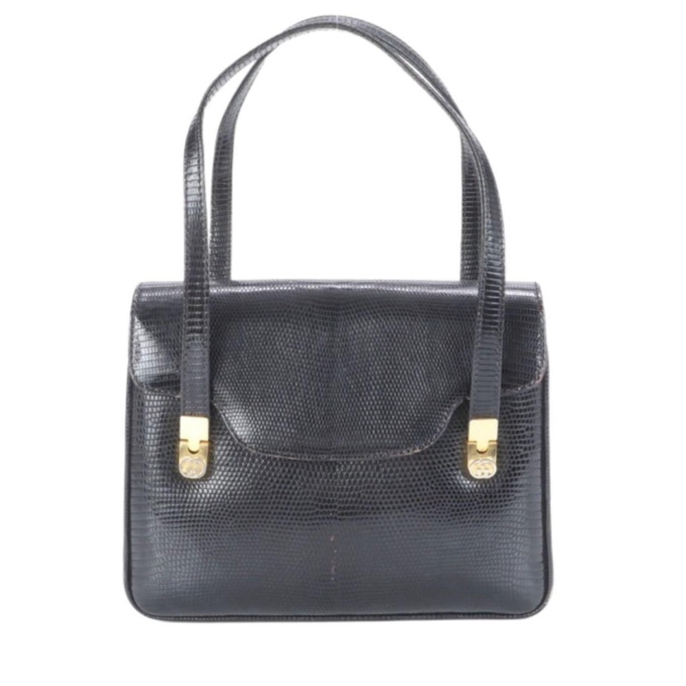 Vintage Gucci Black Lizard Leather Handbag COA Good Condition